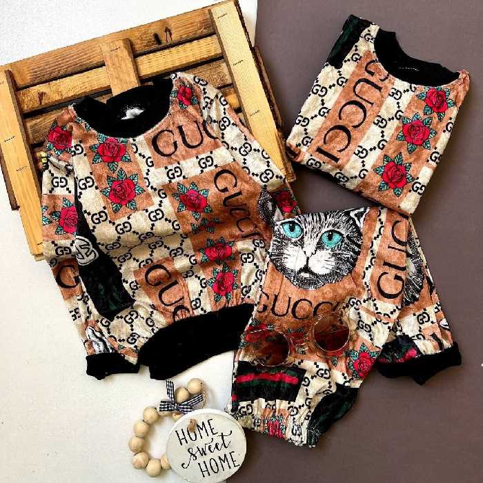 بلوز شلوار مخمل اسپرت طرح گربه مناسب 6 تا 9 سال