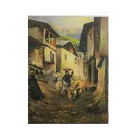 تابلو نقاشی رنگ و روغن مدل روستا