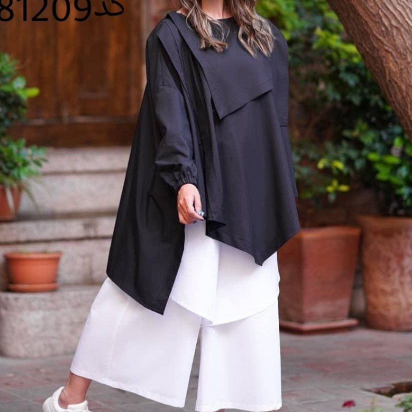 ست مانتو و شلوار طبقه ای(فقط مانتو مشکی شلوار سفید مونده)