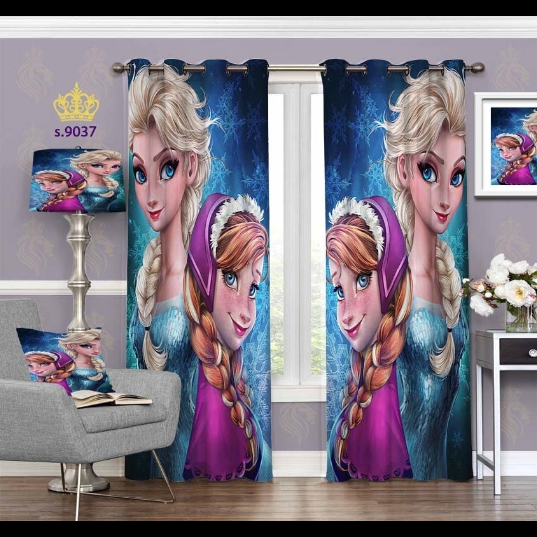 پرده اتاق خواب دخترانه دو قواره طرح کارتونی کد S9037