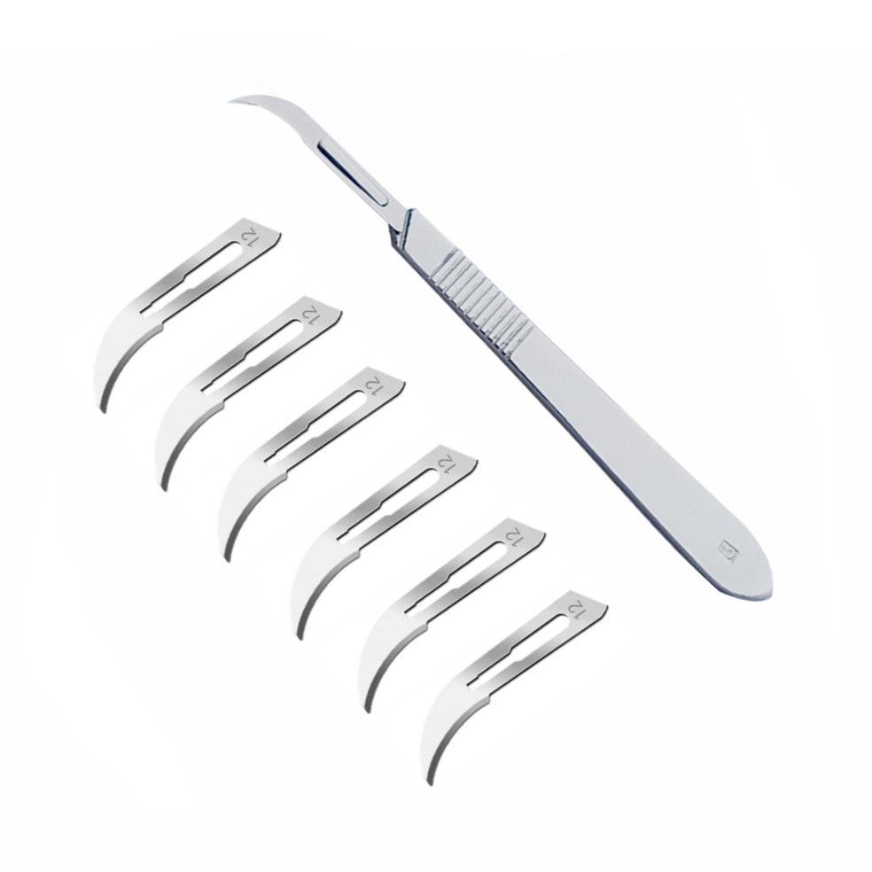 دسته تیغ جراحی مدل SKKJQWRT002369 شماره 3 به همراه تیغ استرریل مدل SKJHP002364 مجموعه 7 عددی