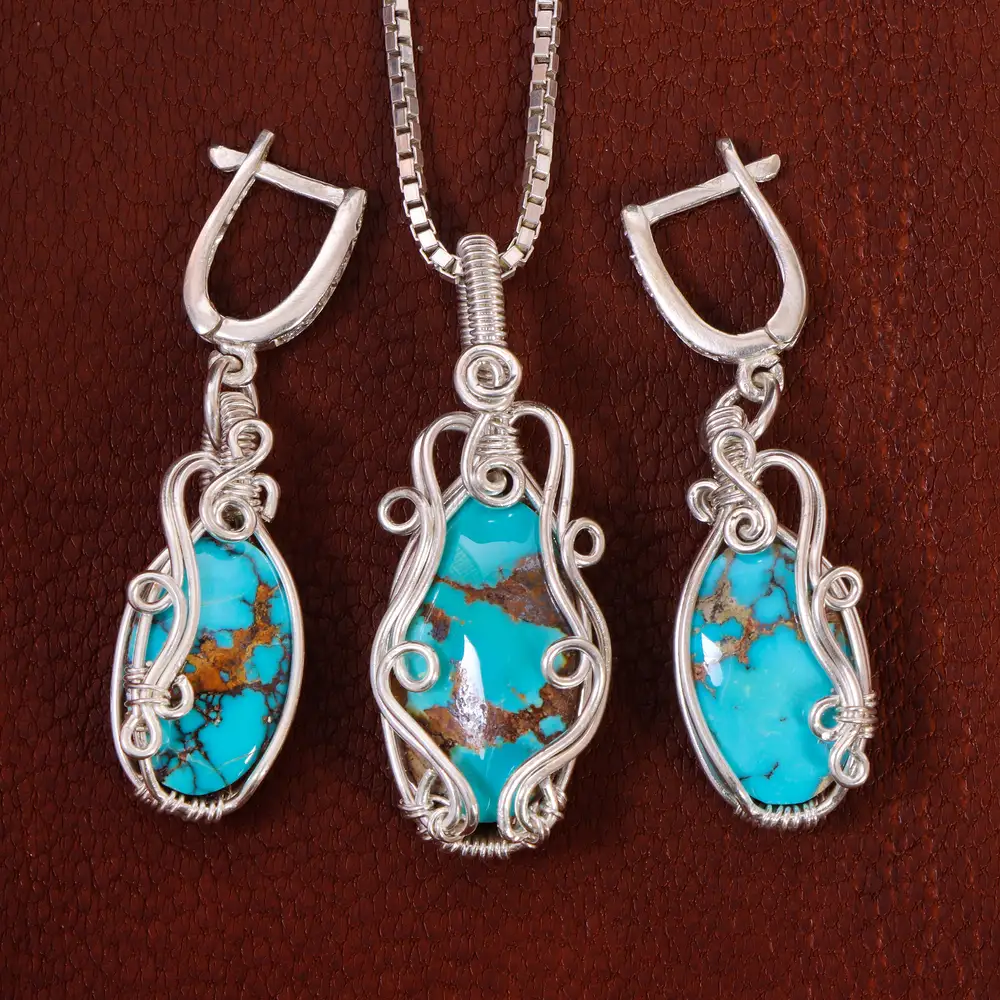 نیم ست فیروزه زنانه کد 21265 - جواهری مشاهیر