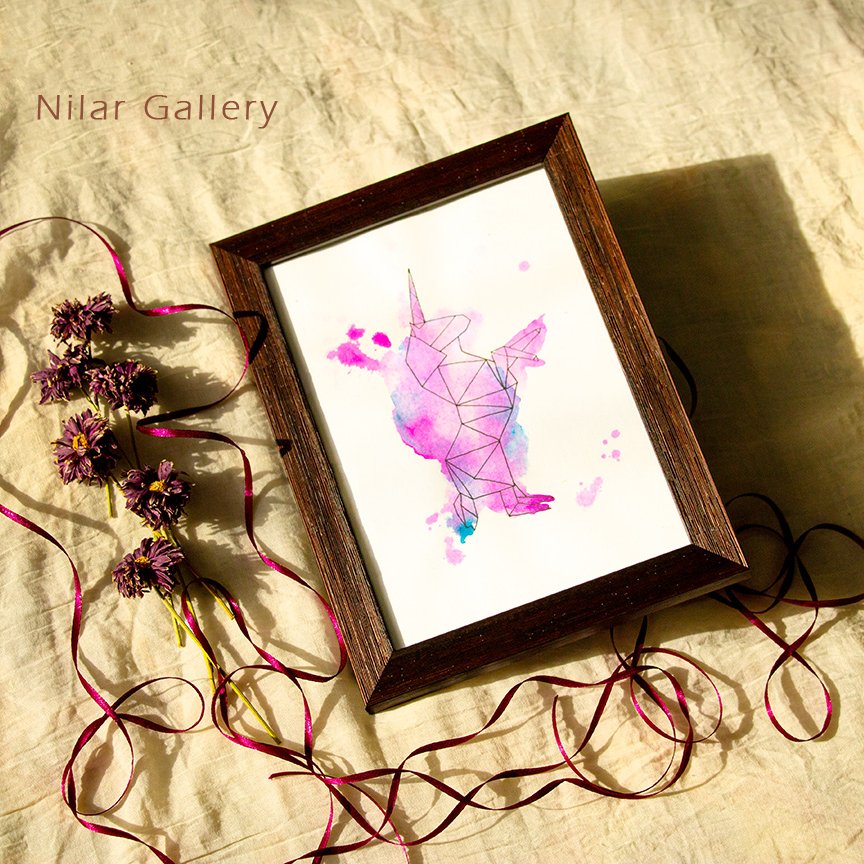 تابلو نقاشی آبرنگ طرح یونیکرن