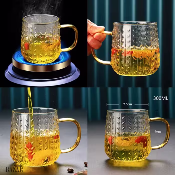 لیوان پیرکس دسته زرد شعله مستقیم گندم چین