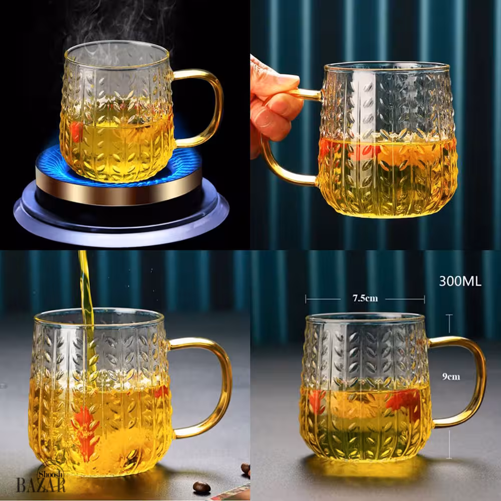 لیوان پیرکس دسته زرد شعله مستقیم گندم چین