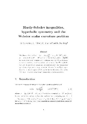 خرید و دانلود نسخه کامل کتاب Hardy-Sobolev inequalities, hyperbolic symmetry and the Webster scalar curvature problem