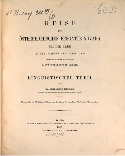 خرید و دانلود نسخه کامل کتاب Reise der österreichischen Fregatte Novara um die Erde, in den Jahren 1857, 1858, 1859 unter den Befehlen des Commodore B von Wüllerstorf-Urbair / Linguistischer Teil
