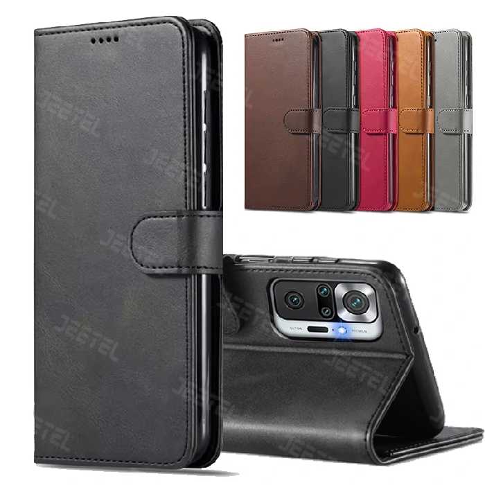 کیف چرمی Xiaomi Redmi Note 10 Pro مدل لپ تاپی جاکارتی دار (محافظ لنزدار)