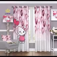 پرده اتاق خواب دخترانه دو قواره طرح هلو کیتی کد S10182