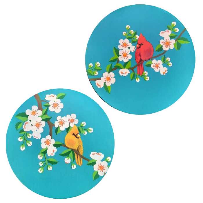 بشقاب دیوارکوب سفالی طرح پرنده کد D154-A مجموعه 2 عددی