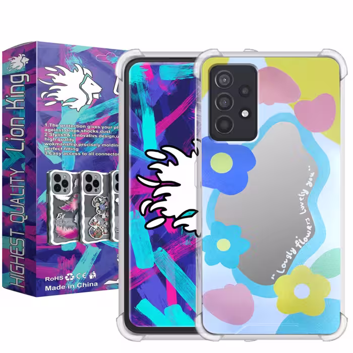 کاور لاین کینگ مدل آینه ایی نشکن طرح گل مناسب برای گوشی موبایل سامسونگ Galaxy A23 4G