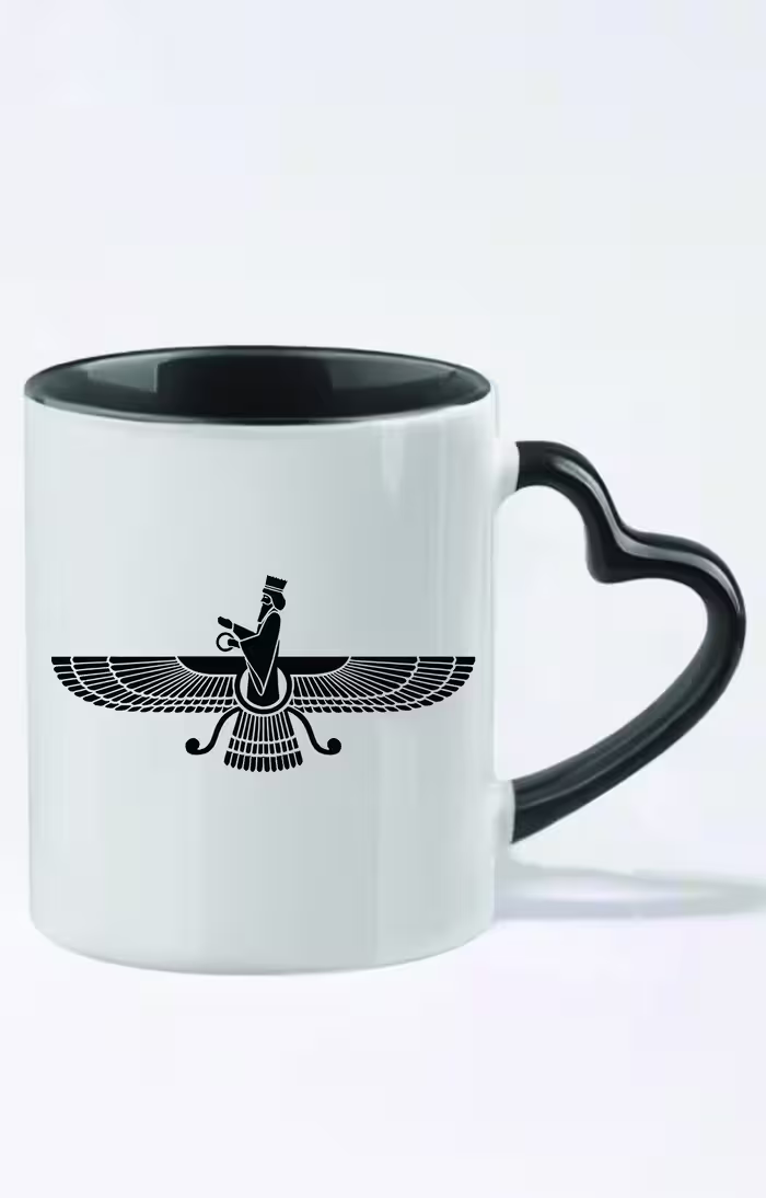 ماگ دسته قلبی رنگی طرح اهورا مزدا کد 3395