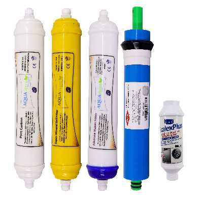 فیلتر دستگاه تصفیه آب آکوآ اسپرینگ مدل F-S7-A5L مجموعه 4 عددی به همراه رسوبگیر اسکالکس پلاس