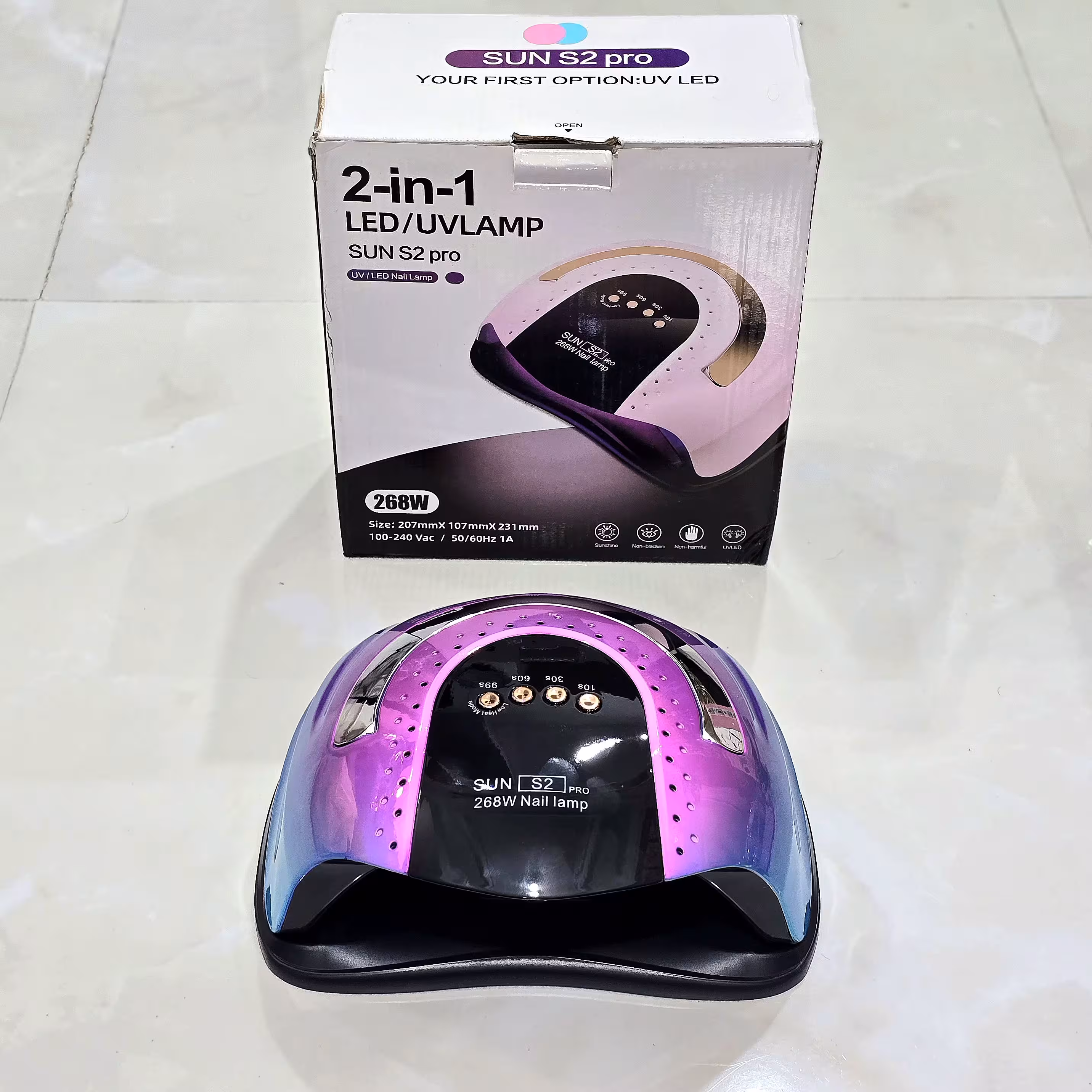 دستگاه یووی UV کاشت ناخن مدل SUN S2 PRO اصلی با قدرت بالا 268 وات 
