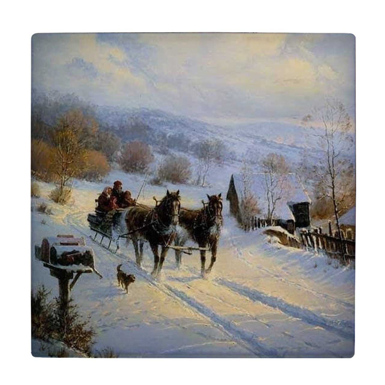 زیر لیوانی طرح منظره روستای برفی کد    3672467_1718