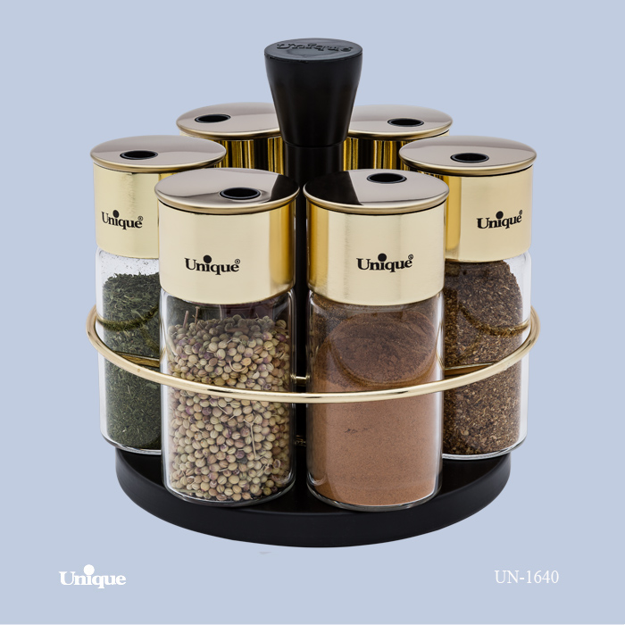 ست ادویه 6 عددی طلایی گردان یونیک کد محصول: UN-1640