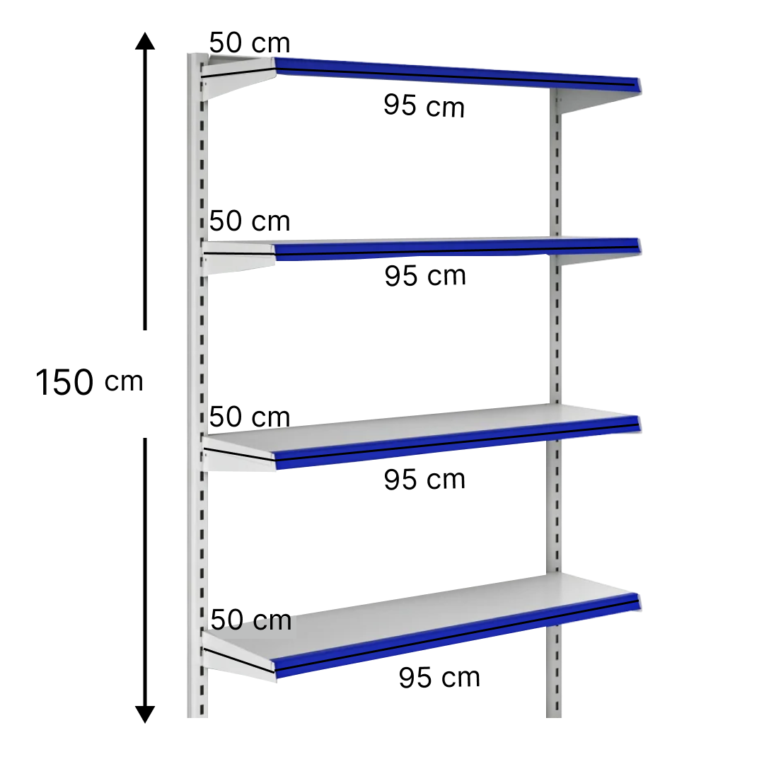 خرید و قیمت قفسه هایپری دیواری 4 طبقه 50x95 ارتفاع 150 - قفسه‌بندی وکیلی