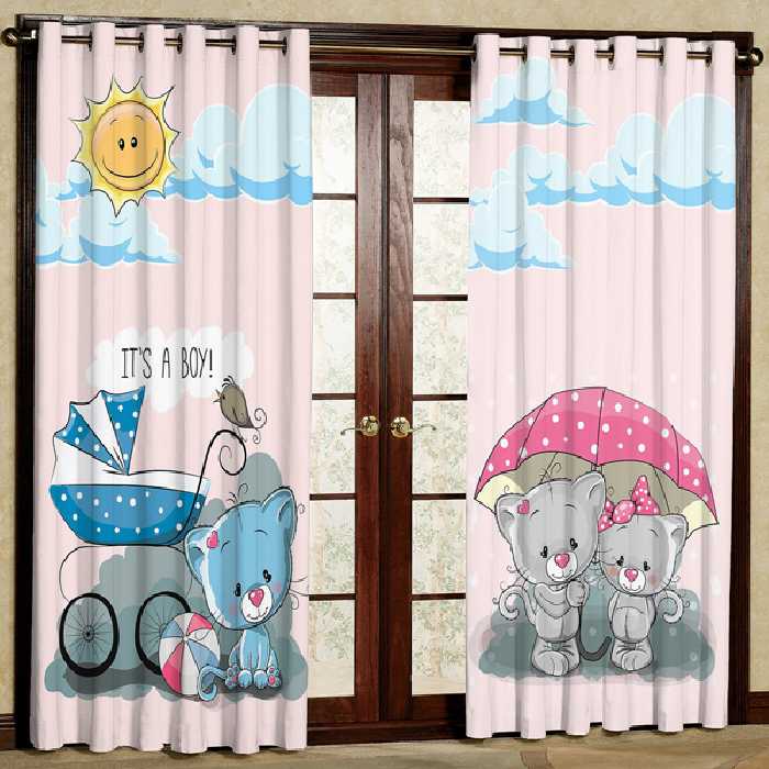 پرده مدل خرس و کالسکه مخمل پانچی کد 293 سایز 200x140 سانتی متر