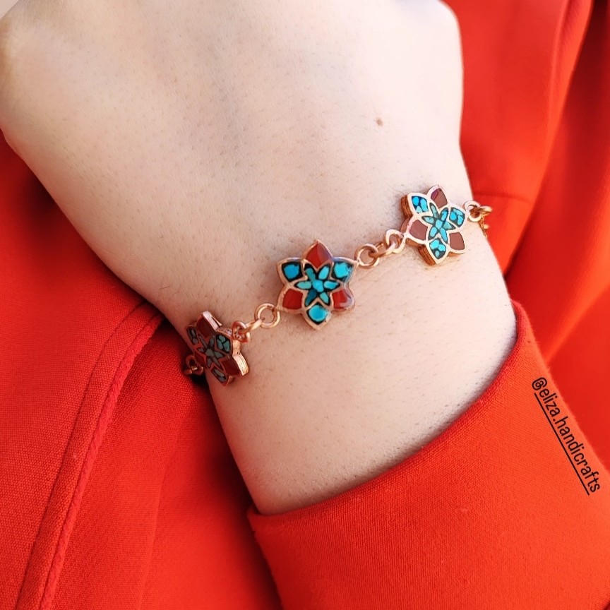 دستبند فیروزه کوبی شده مدل یاس 2