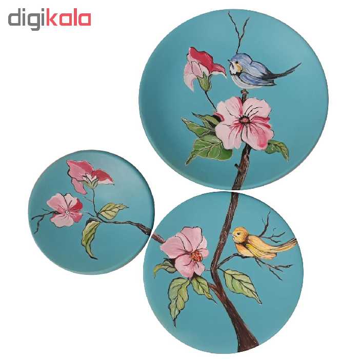 بشقاب دیوارکوب سفالی طرح پرنده کد D56-A مجموعه 3 عددی