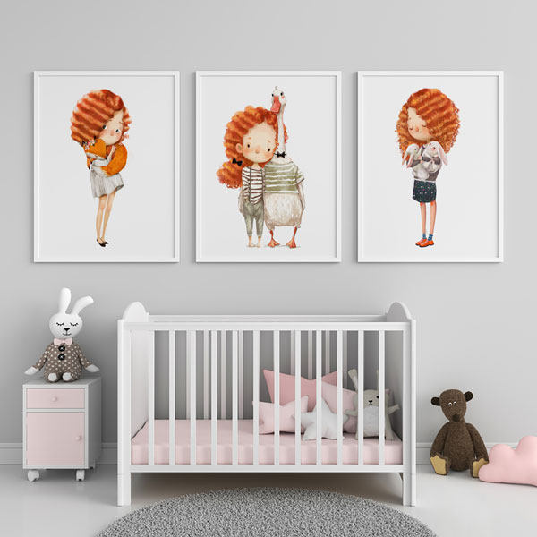 تابلو کودک طرح دختران سه قلو کد T112704 مجموعه 3 عددی