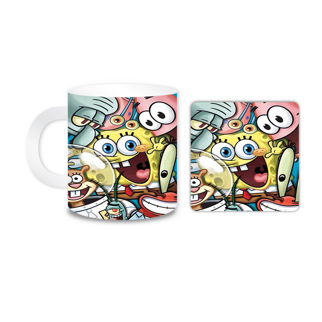 ماگ مدل باب اسفنجی کد 1474 به همراه زیر لیوانی