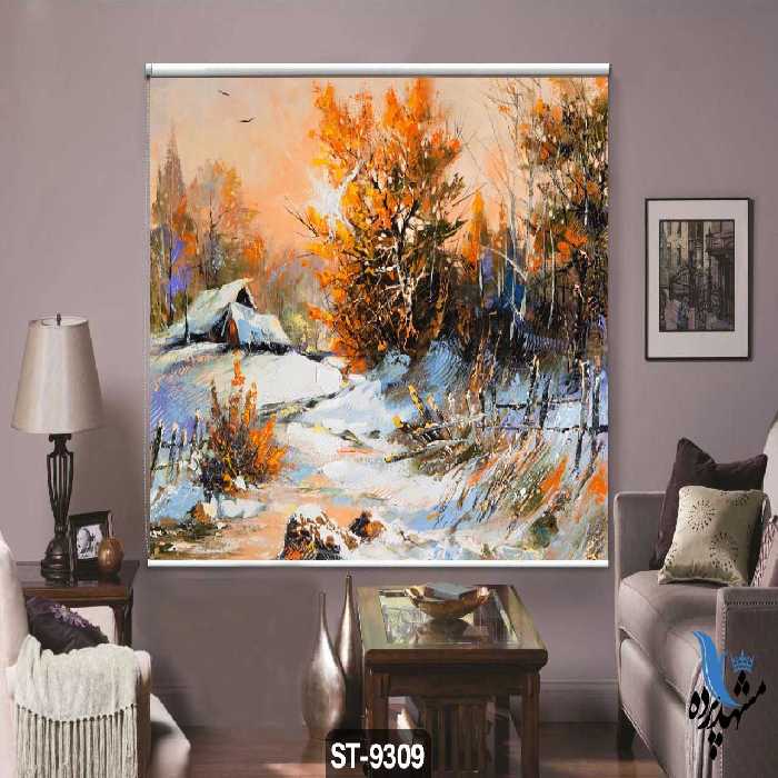 پرده شیدرول تصویری طرح نقاشی فانتزی جنگل برفی کد ST9309