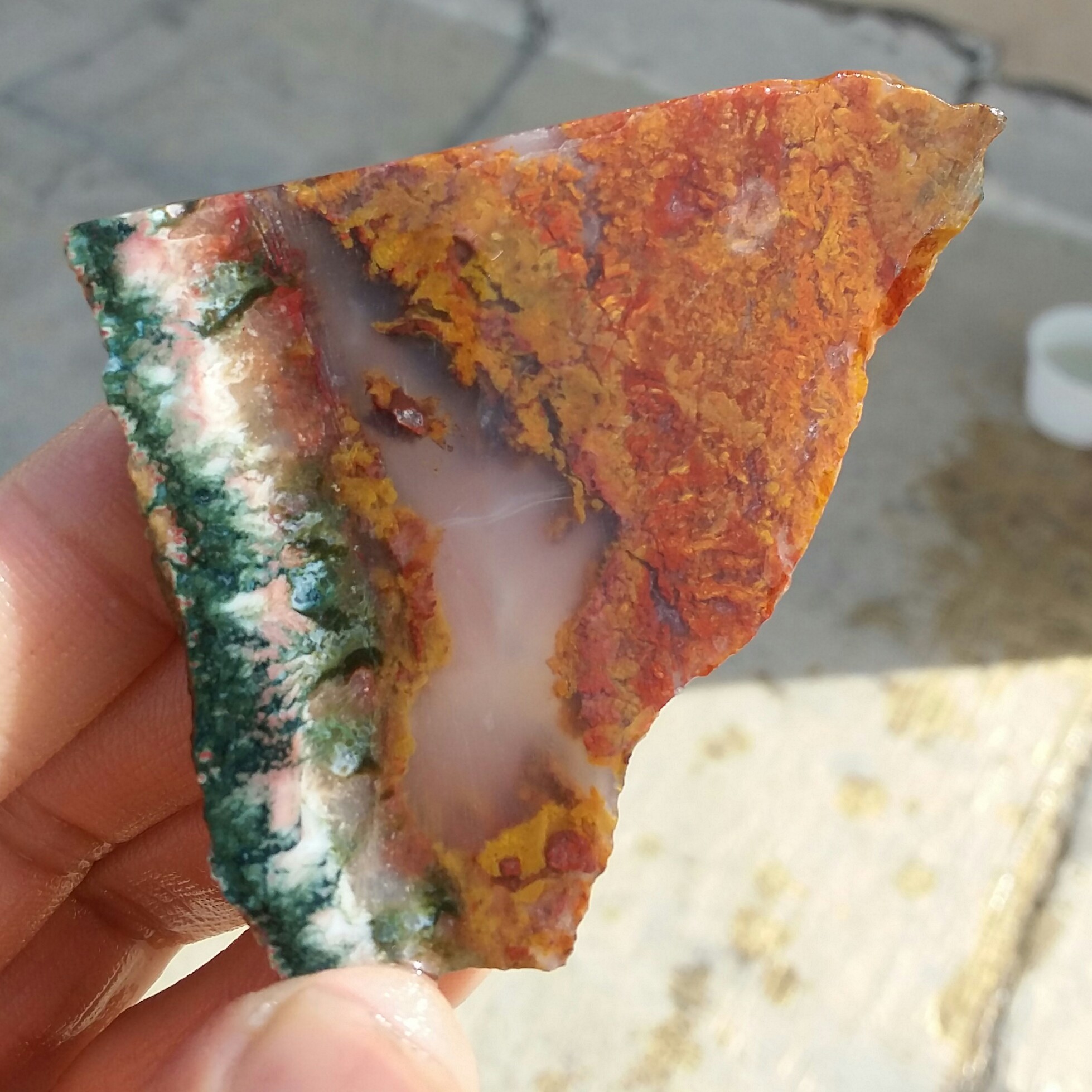 اسلایس سنگ راف عقیق منظره هفت رنگ سه قلعه بسیار زیبا و خاص دو طرفه 100 در 100 طبیعی  
کد 11825