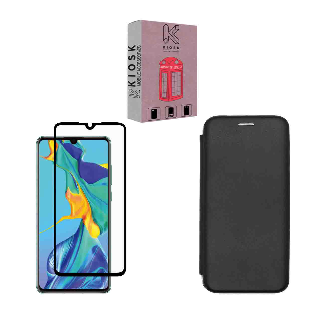  کیف کلاسوری کیوسک مدل KMGNT-KGF-1 مناسب برای گوشی موبایل هوآوی P30 به همراه محافظ صفحه نمایش