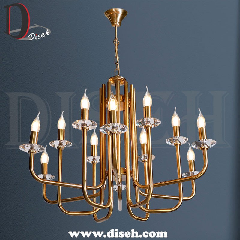 لوستر فلزی 12 شعله با زنبق کریستالی-برند دکوراتیو دیسه