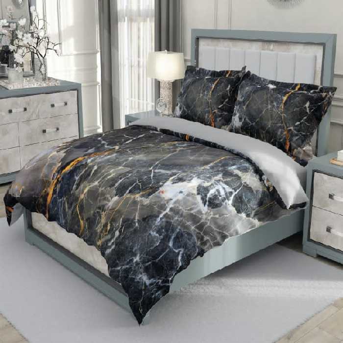 سرویس روتختی طرح سنگ مرمر مدل Black marble یک نفره 5 تکه