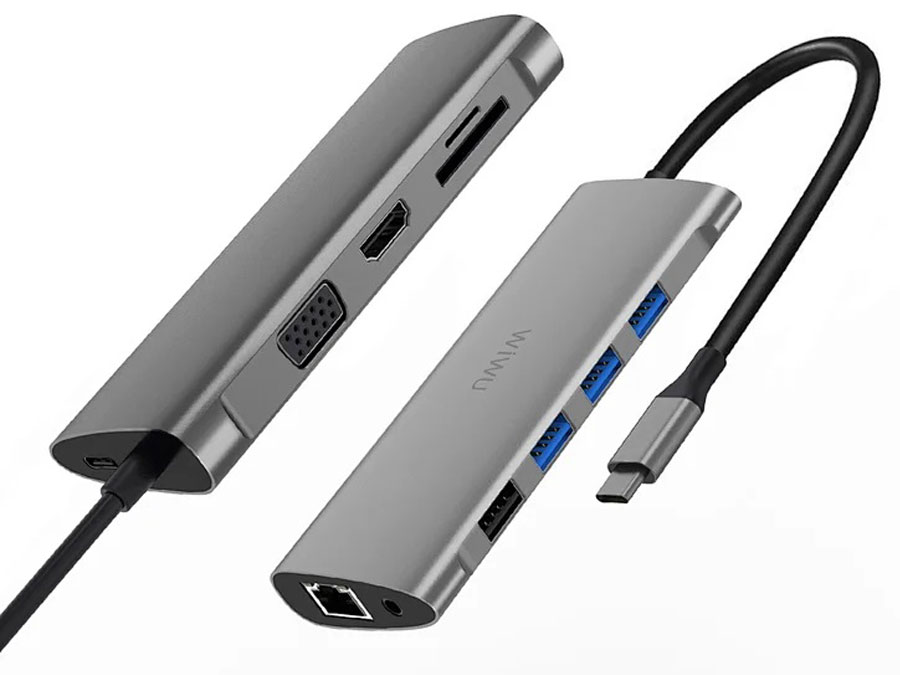 هاب تایپ سی 11 پورت ویوو WiWU Alpha 11 in 1 (HDMI 4*USB VGA RJ45 SD 3.5MM) Type C Hub