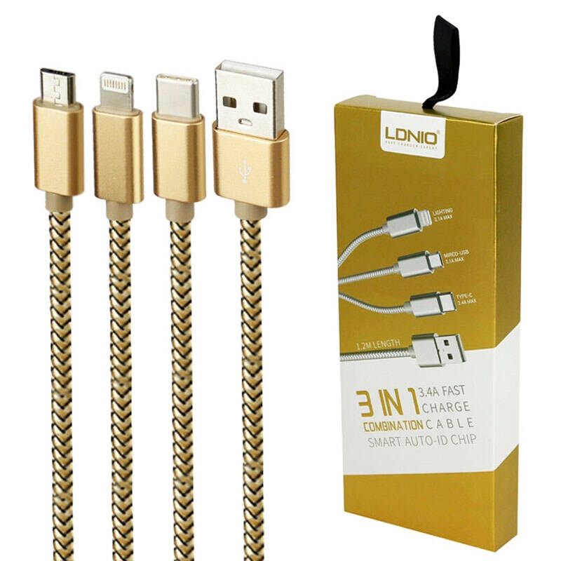 کابل 3 سر فست شارژ Ldnio LC85C 3.4A 1.2m