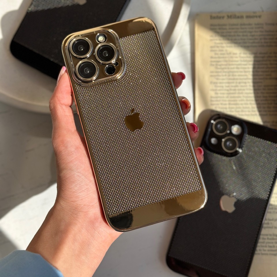 قاب شیک آیفون طلایی و مشکی توری آبکاری