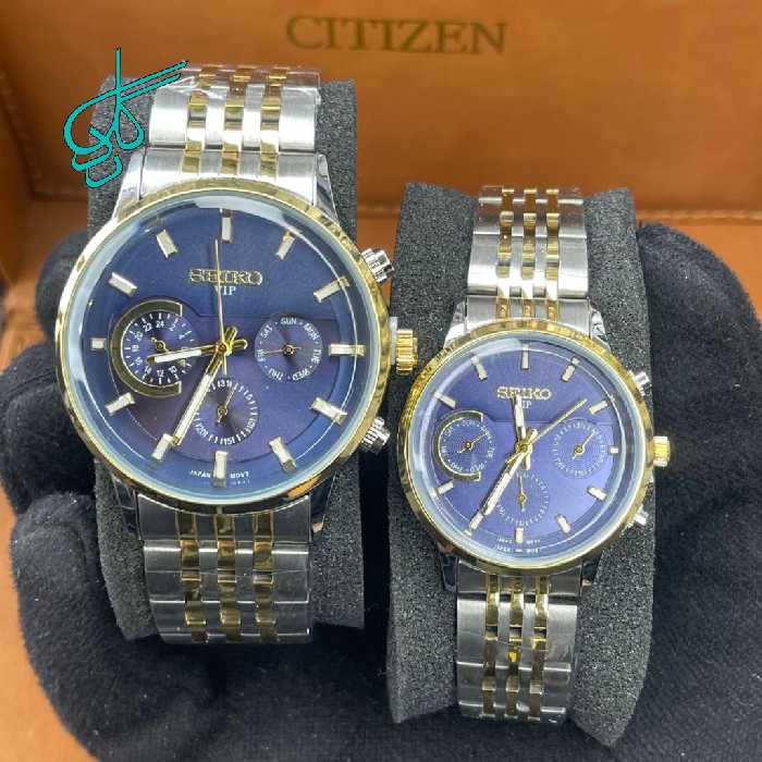 خرید ست ساعت زنانه و مردانه سیکو سه موتوره فعال کیفیت عالی جنس استیل رنگ ثابت موتور ساخت ژاپن کیفیت عالی کد 2115920 - ردگل