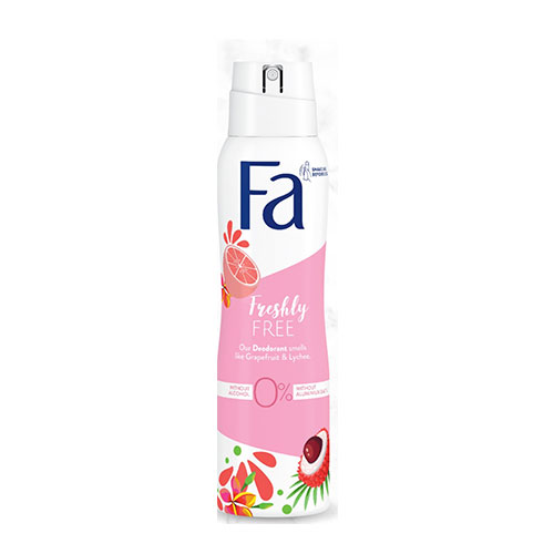 اسپري دئودورانت فاقد الكل و آلومينيوم FA مدل fresly free با رايحه گربپ فروت و ليچي 150 ميل