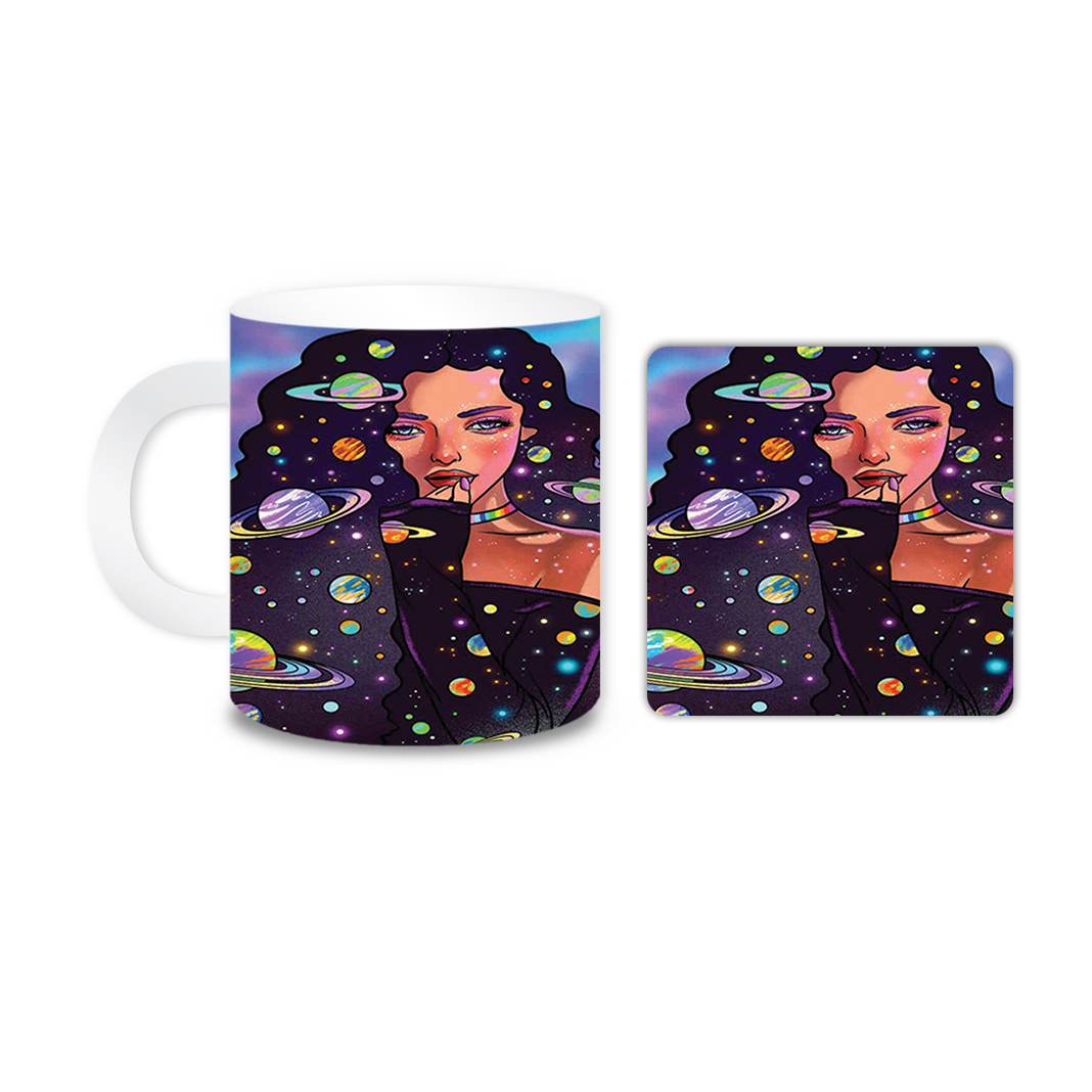 ماگ مدل دختر کد 1375 به همراه زیر لیوانی