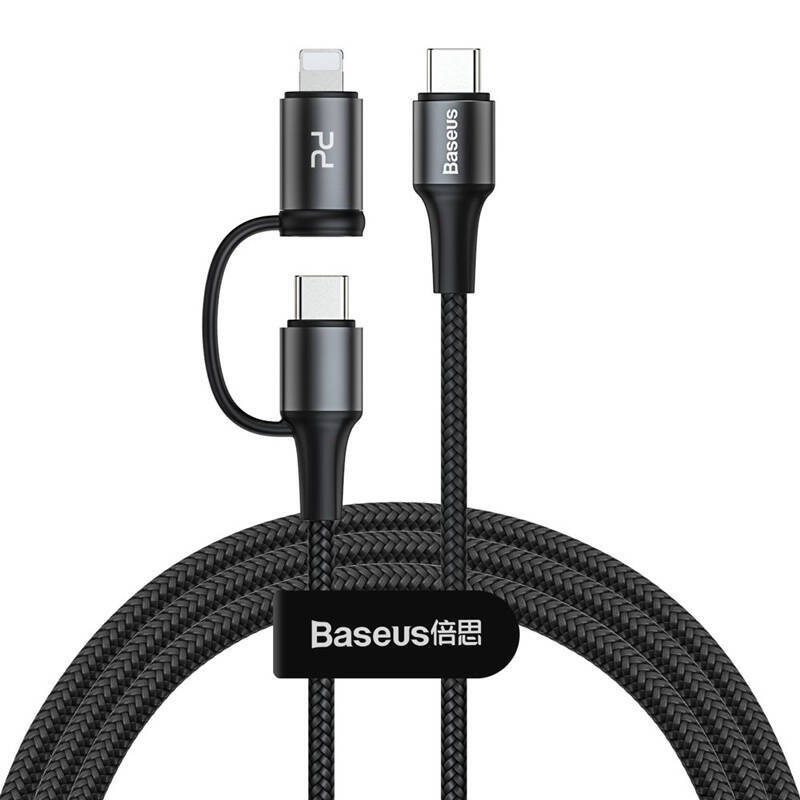 کابل تبدیل فست شارژ Baseus CATLYW-01 Type-C To Type-C / Lightning 3A PD 60W 1m