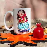 ماگ عروسکی طرح قجری بسیار زیبا و خاص ساخته شده با خمیر فیمو المان