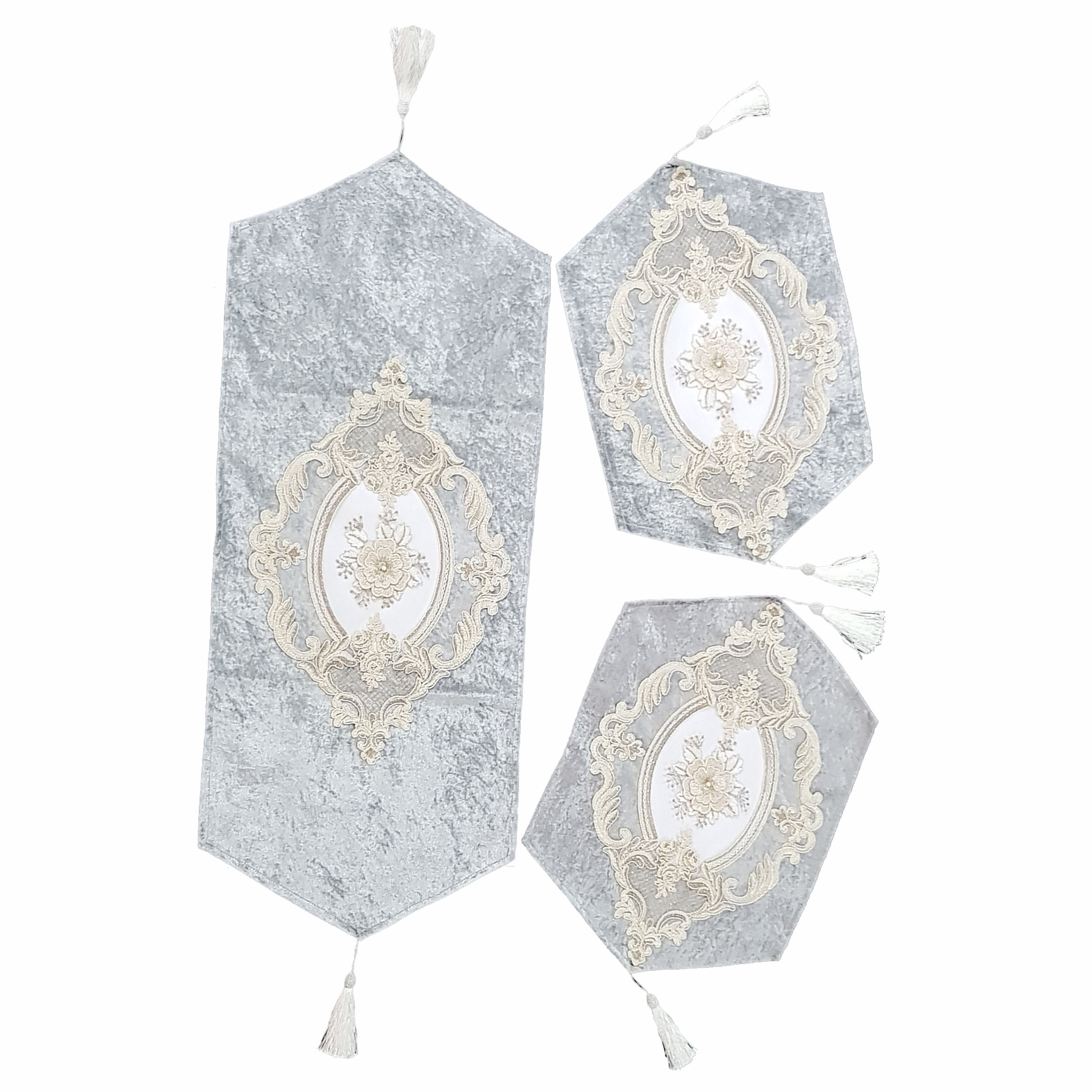 ست رومیزی 3 تکه مدل مخمل دانتل