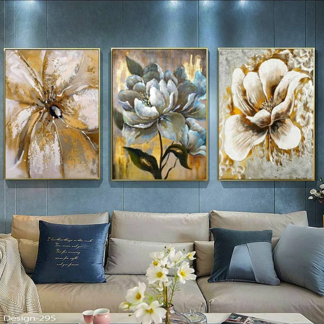تابلو دکوراتیو سه تیکه طرح گل نقاشی 