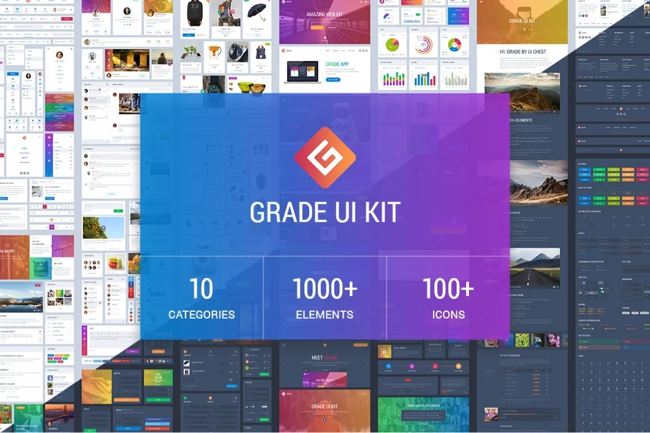 خرید و دانلود Grade UI Kit مجموعه طرح کیت رابط کاربری گرید | پیکسل پرفکت | فونت های گوگل | کیت رابط کاربری حرفه ای