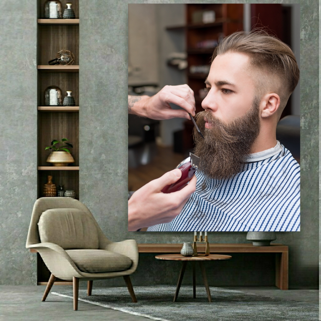 تابلو بوم طرح آرایشگاه مردانه مدل ریش و ریش تراش کد PB1209