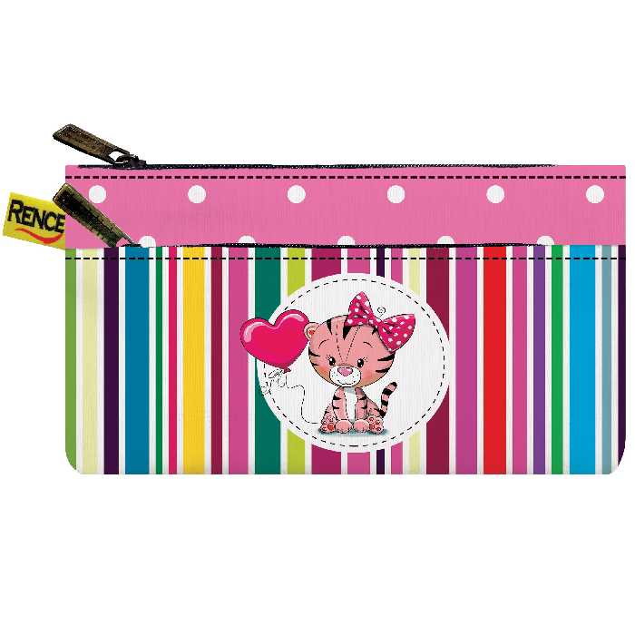 کیف جا مدادی دو جیب مجزا با زیپ فانتزی پارچه مخمل طرح گربه سایز 10 در 20 مدل X4-620 شرکت رنس