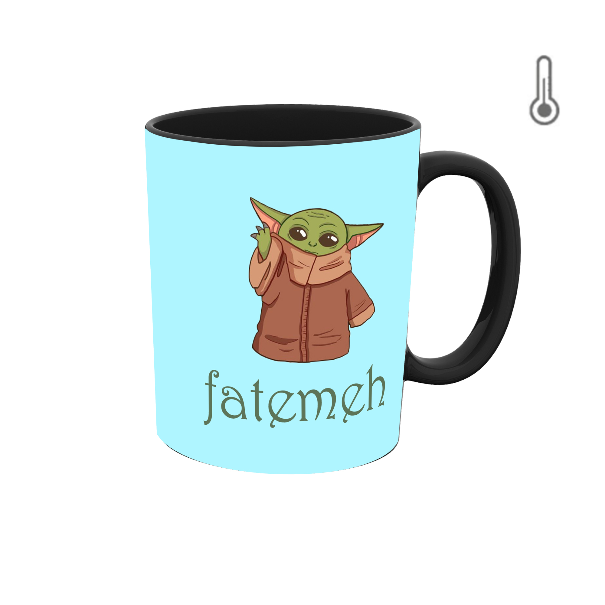 ماگ حرارتی طرح اسم فاطمه مدل بیبی یودا جنگ ستارگان