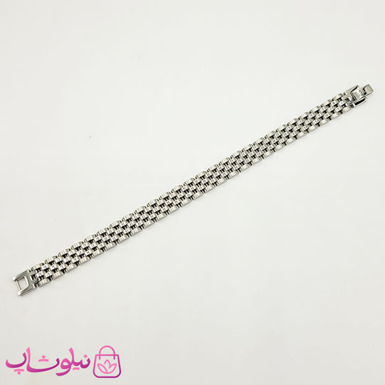 دستبند مردانه زنانه استیل طرح رولکس نقره ای کد 360