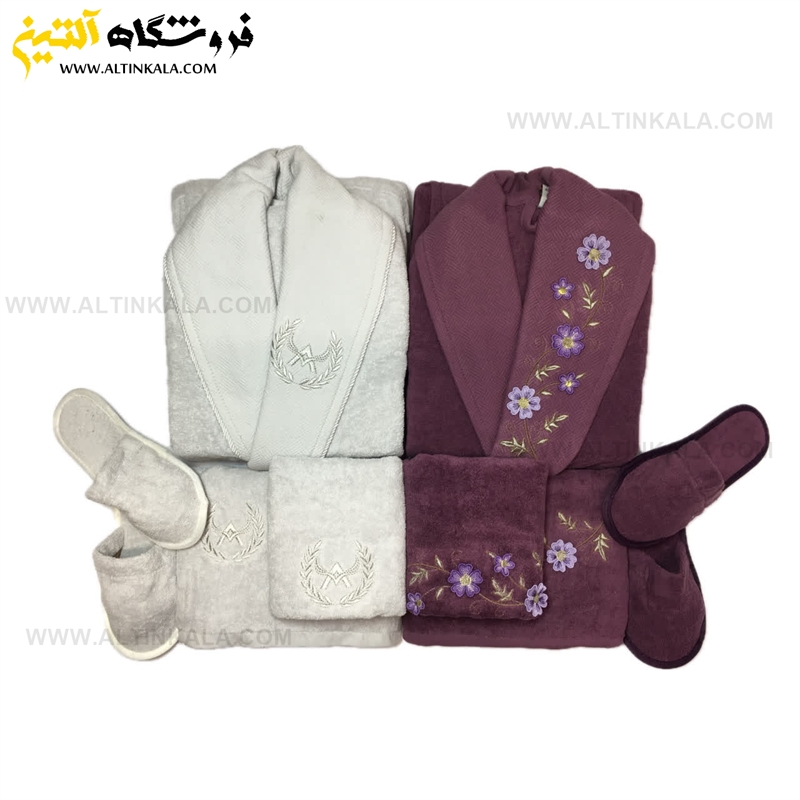 سرویس حوله عروس و داماد 10تکه یقه ابریشم برند MARIBOR