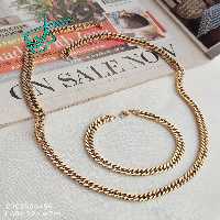 خرید ست زنحیر و دستبند استیل طلایی رنگ ثابت کیفیت عالی کد 1815550 - ردگل