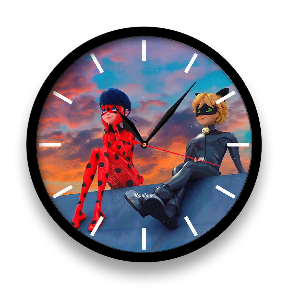 ساعت دیواری  راویتا مدل دختر کفشدوزکی کد 3407  در رنگ های مشکی و سفید 