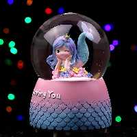 گوی موزیکال برفی پمپی و چراغدار طرح پری دریایی مدل Loving You